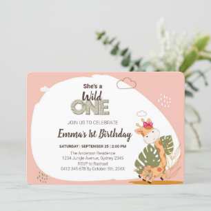 Watercolor Baby Giraffe, Safari Animals Birthday Inbjudningar