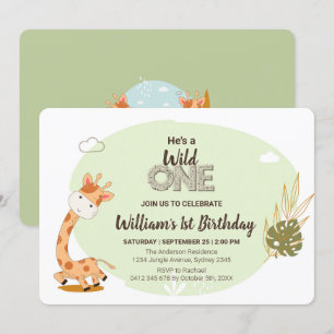 Watercolor Baby Giraffe, Safari Animals Birthday Inbjudningar