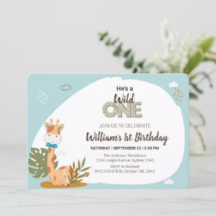 Watercolor Baby Giraffe, Safari Animals Birthday Inbjudningar