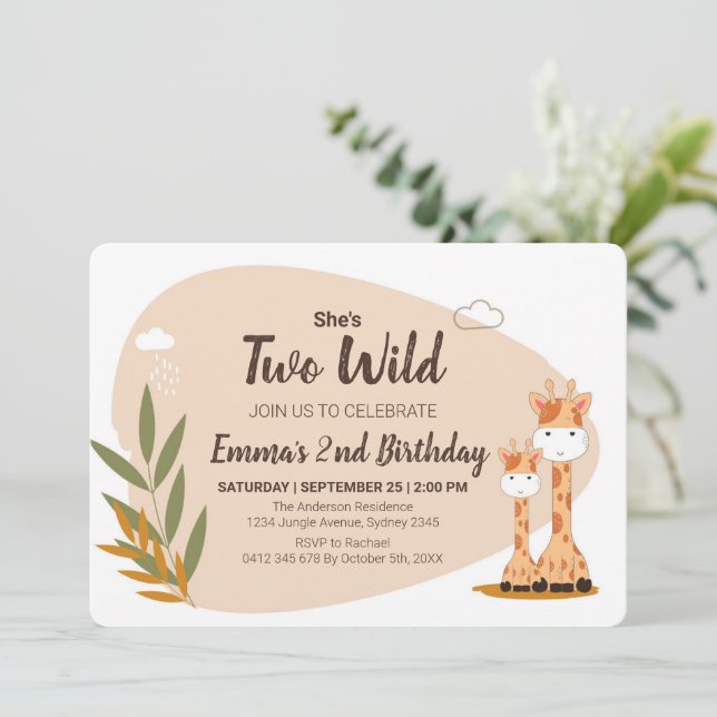 Watercolor Baby Giraffe, Safari Animals Birthday Inbjudningar (Stående Fram)