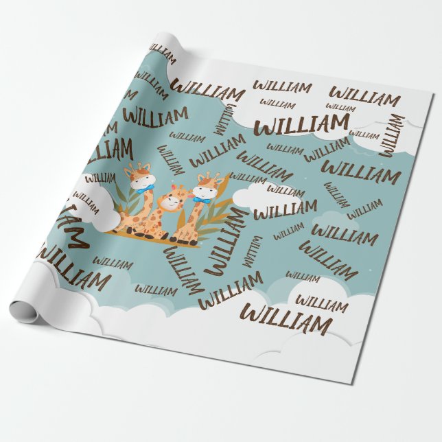 Watercolor Baby Giraffe, Safari Animals Birthday Presentpapper (Utrullad)