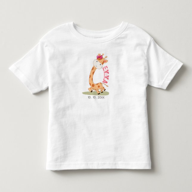 Watercolor Baby Giraffe, Safari Animals Birthday T Shirt (Framsida)