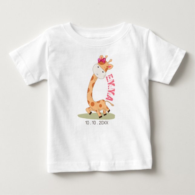 Watercolor Baby Giraffe, Safari Animals Birthday T Shirt (Framsida)
