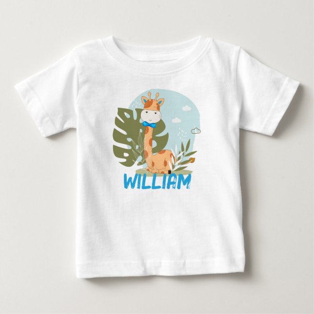 Watercolor Baby Giraffe, Safari Animals T Shirt (Framsida)