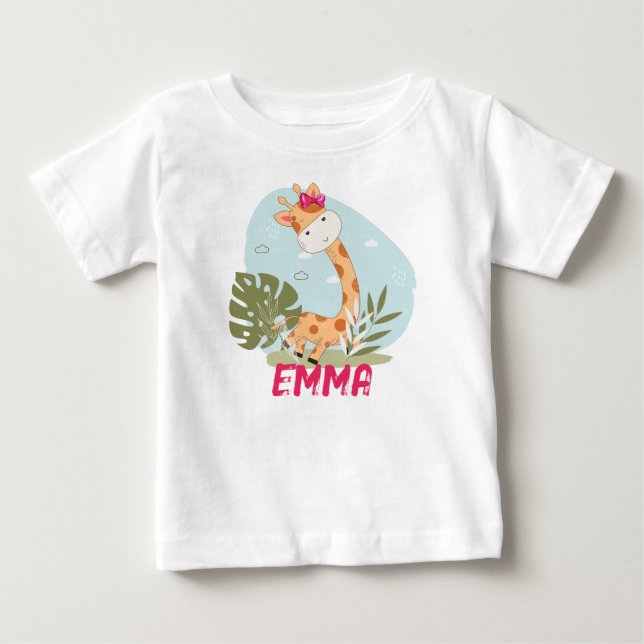 Watercolor Baby Giraffe, Safari Animals T Shirt (Framsida)