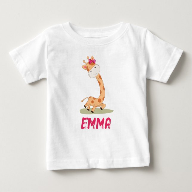 Watercolor Baby Giraffe, Safari Animals T Shirt (Framsida)