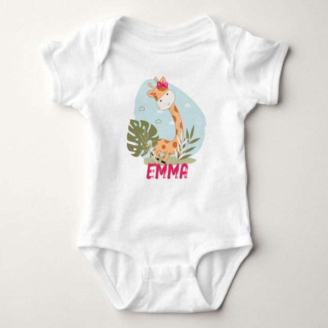 Watercolor Baby Giraffe, Safari Animals T Shirt (Framsida)