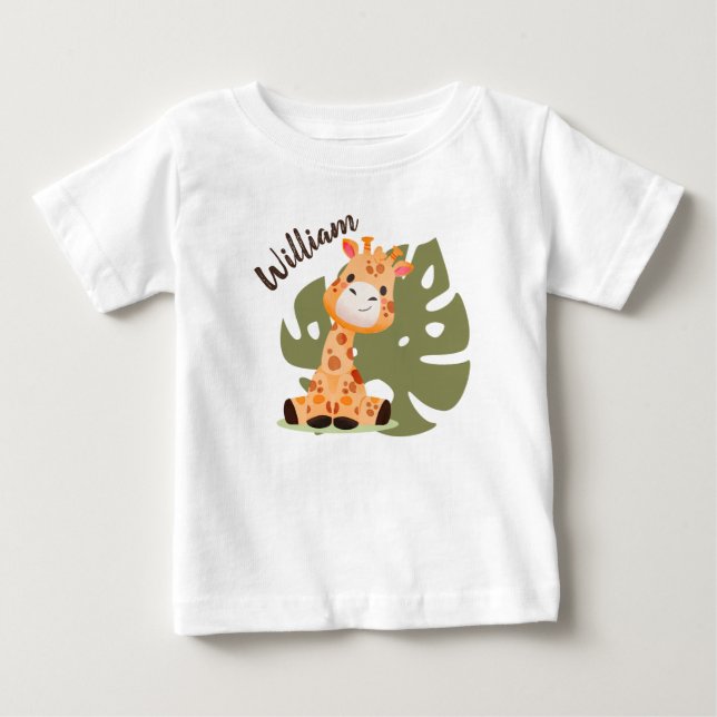 Watercolor Baby Giraffe, Safari Animals T Shirt (Framsida)