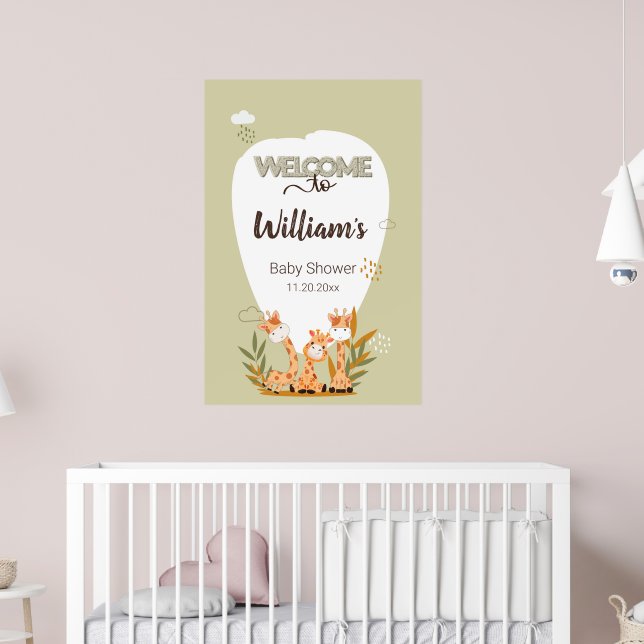 Watercolor Baby Giraffe,Welcome to Baby Shower Poster (Barnkammare 2)