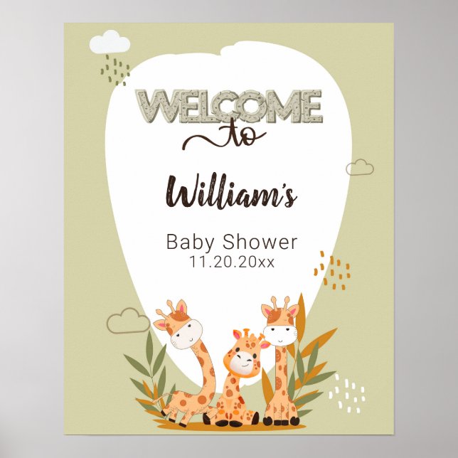 Watercolor Baby Giraffe,Welcome to Baby Shower Poster (Framsidan)
