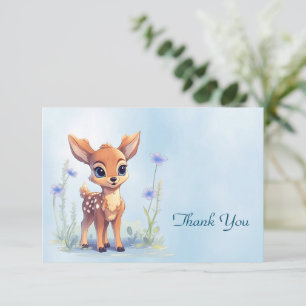 Watercolor Baby Hjort Blåa blommor, tackkort Tack Kort