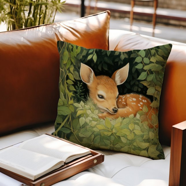 Watercolor Baby Hjort Woodland Greenery Kudde (Skapare uppladdad)