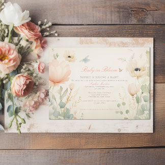 Watercolor Baby i Bloom Blommigt Girl Baby Shower Inbjudningar