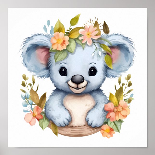 Watercolor Baby Koala Bear Kids Nursery Art Poster (Framsidan)