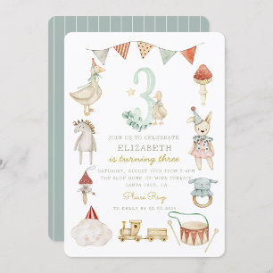 Watercolor Baby Mushroom Whimsical 3rd Birthday Inbjudningar