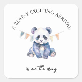 Watercolor baby panda med buntning av flaggor fyrkantigt klistermärke