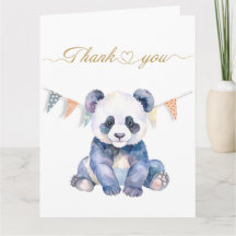 Watercolor baby panda med buntning flaggor Tack