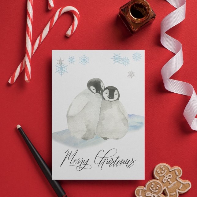 Watercolor Baby Penguin God jul Helgkort (Skapare uppladdad)