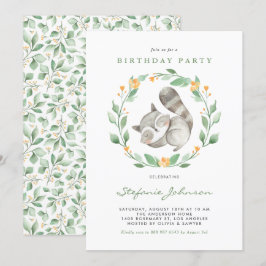 Watercolor Baby Raccoon Wand Barns födelsedag Inbjudningar