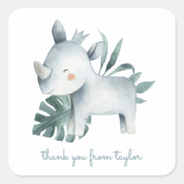Watercolor Baby Rhinoceros Birthday Tack Fyrkantigt Klistermärke