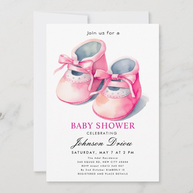 Watercolor Baby Shoes Theme | Neutral Baby Shower Inbjudningar (Framsida)