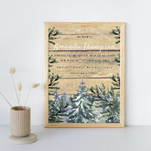 Watercolor Baby Shower för Winter Rustic Wood Fore