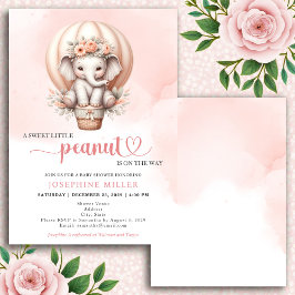 Watercolor Baby Shower Peach Elephant Invitation Inbjudningar