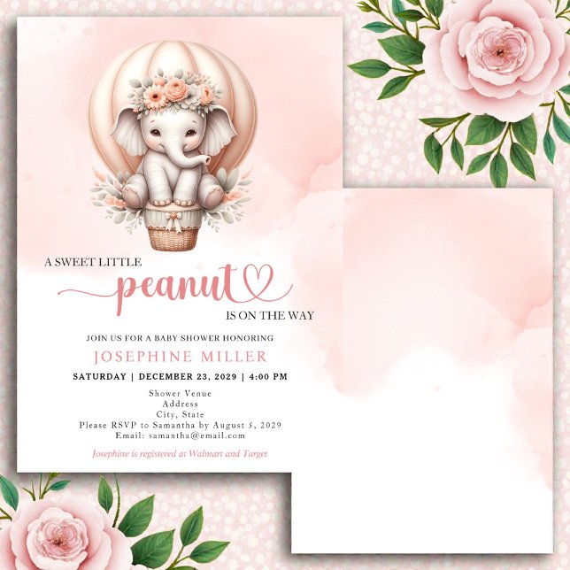 Watercolor Baby Shower Peach Elephant Invitation Inbjudningar (Skapare uppladdad)