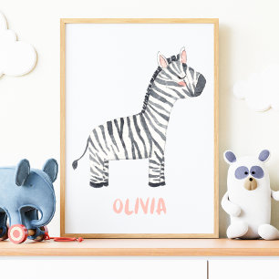 Watercolor Baby Zebra Barn Nursery Room Poster