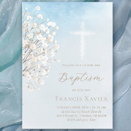 watercolor baby's breath | Baptism baby boy Inbjudningar