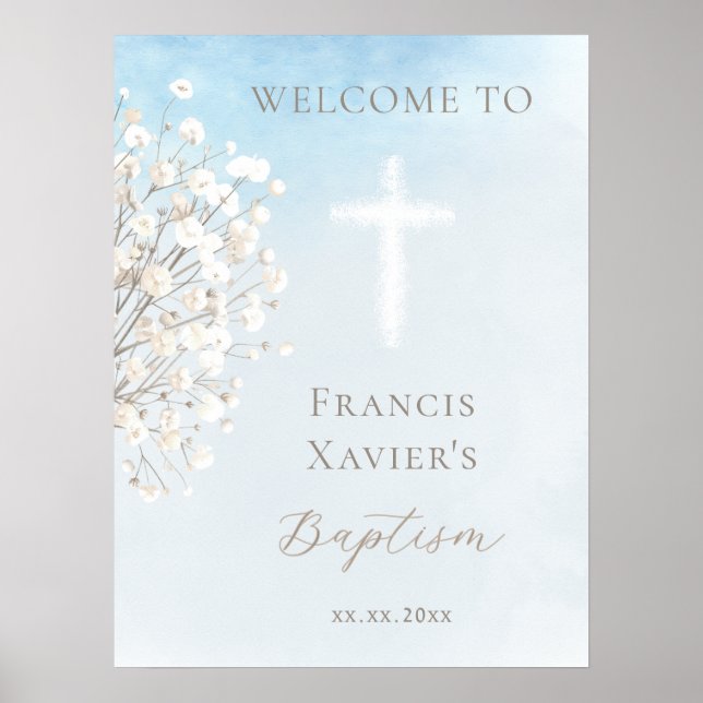 watercolor baby's breath | Baptism baby boy Poster (Framsidan)