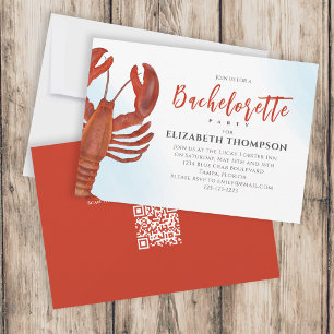 Watercolor Bachelorette Party Red Lobster QR-kod Inbjudningar