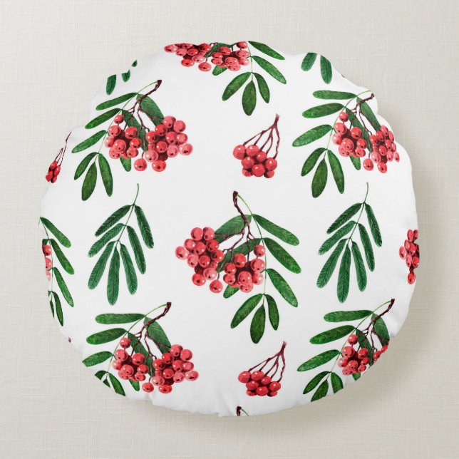 Watercolor background autumn bright rowan rund kudde (Framsidan)