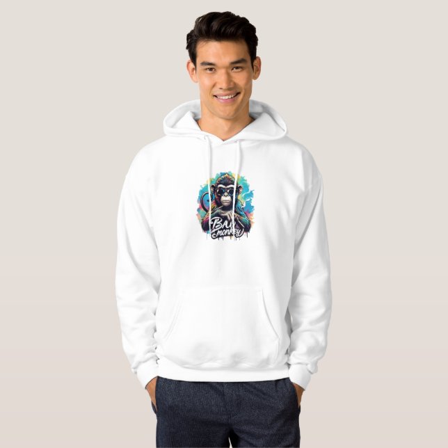 Watercolor Bad Monkey Hoodie Sweatshirt (Hel framsida)