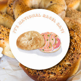 Watercolor Bagels Rökt Lax National Bagel Day Runt Klistermärke