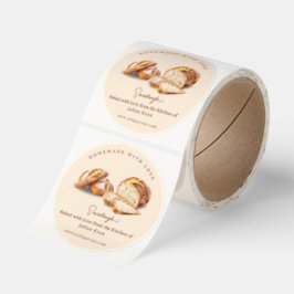 Watercolor Baked with Love Homemade Sourdough Runt Klistermärke