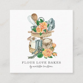 Watercolor Baker Pastry Chef Bakers Verktyg Fyrkantigt Visitkort