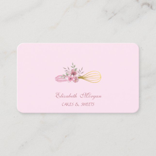 Watercolor Bakery Pastry Hand Verktyg Whisk Flower Visitkort (Framsida)