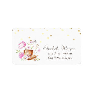 Watercolor Bakery Verktyg Blommor Konfetti  Adressetikett