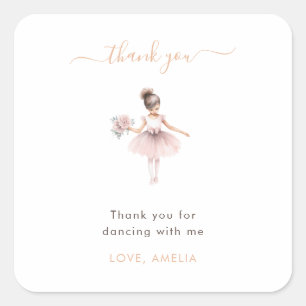 Watercolor Ballerina Birthday Cute Tack för det Fyrkantigt Klistermärke
