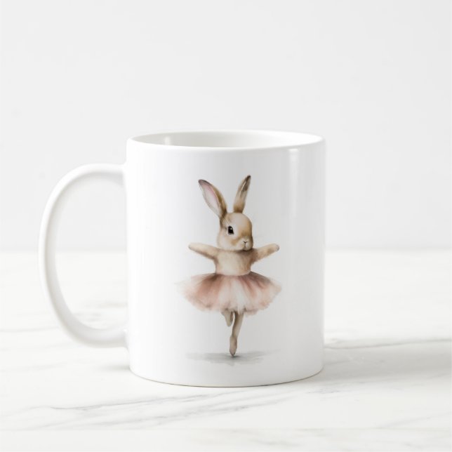 Watercolor Ballerina Bunny Dancing Tan Rosa Kaffemugg (Vänster)
