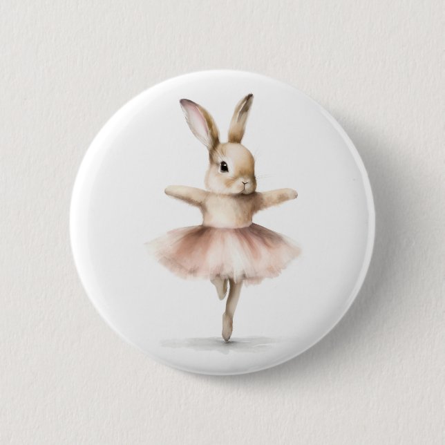 Watercolor Ballerina Bunny Dancing Tan Rosa Knapp (Framsida)