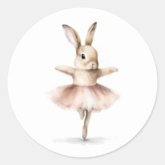 Watercolor Ballerina Bunny Dancing Tan Rosa Runt Klistermärke