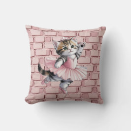 Watercolor Ballerina Kitten Girl Birthday Party Kudde