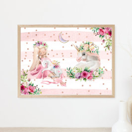 Watercolor Ballerina och Unicorns Poster