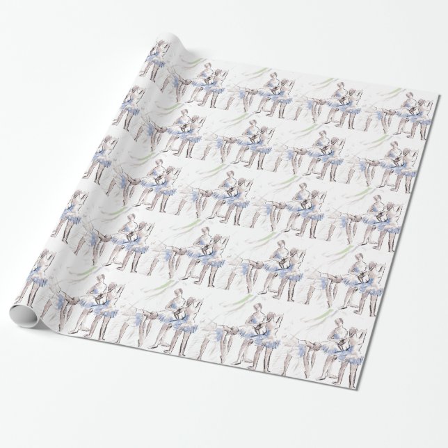 Watercolor Ballet Dancing Ballerina Presentpapper (Utrullad)