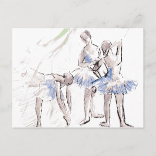Watercolor Ballet Dancing Ballerina Vykort