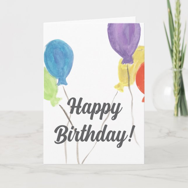 Watercolor Balloon Birthday Card (Blank Inside) Kort (Framsida)