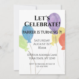 Watercolor Balloon Birthday Party Invitation Inbjudningar