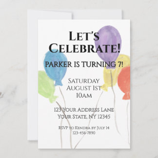 Watercolor Balloon Birthday Party Invitation Inbjudningar